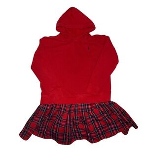 Polo Ralph Lauren Hoodie Dress L (12-14) Red Plaid Preppy Holiday Academic